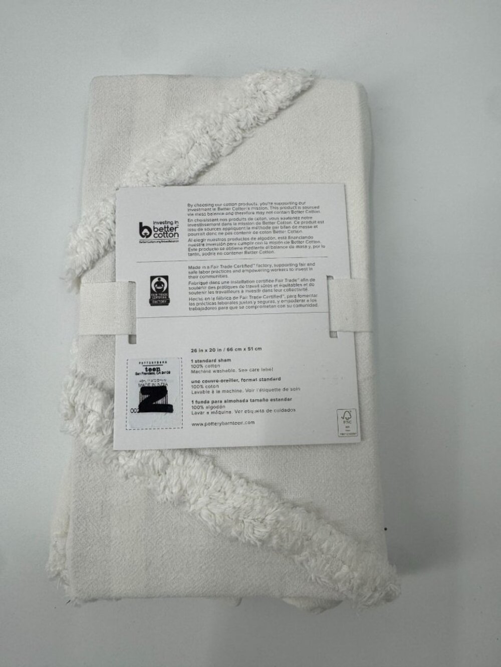 Ashlyn Tufted Standard Sham 100% Cotton off White Pottery Barn Teen Machine Wash - Picture 4 of 5